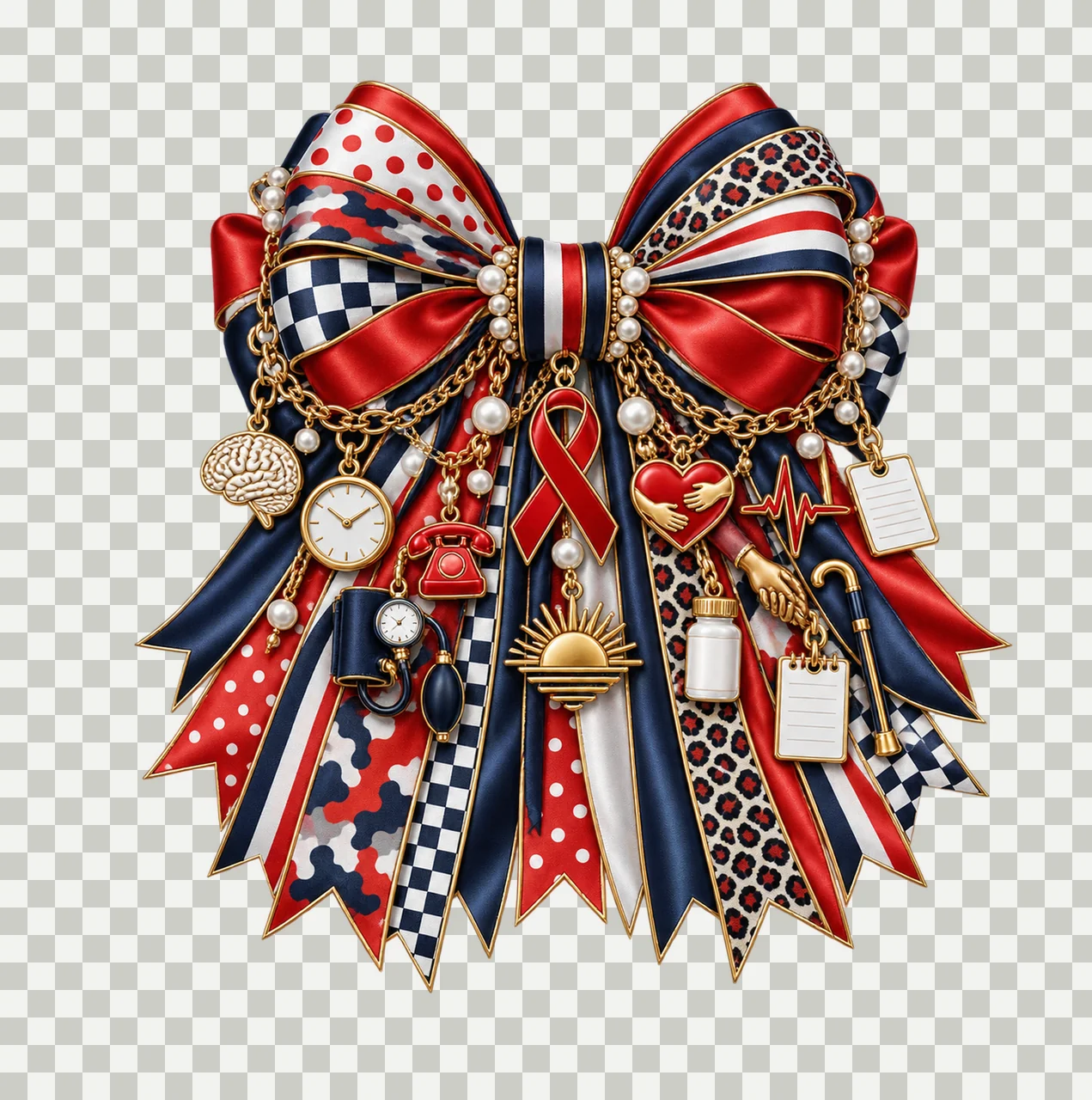Stroke Awareness Bow Charm PNG, Gold Chain Charms, Transparent Sublimation Design, Digital Download transparency and detail preview thumbnail