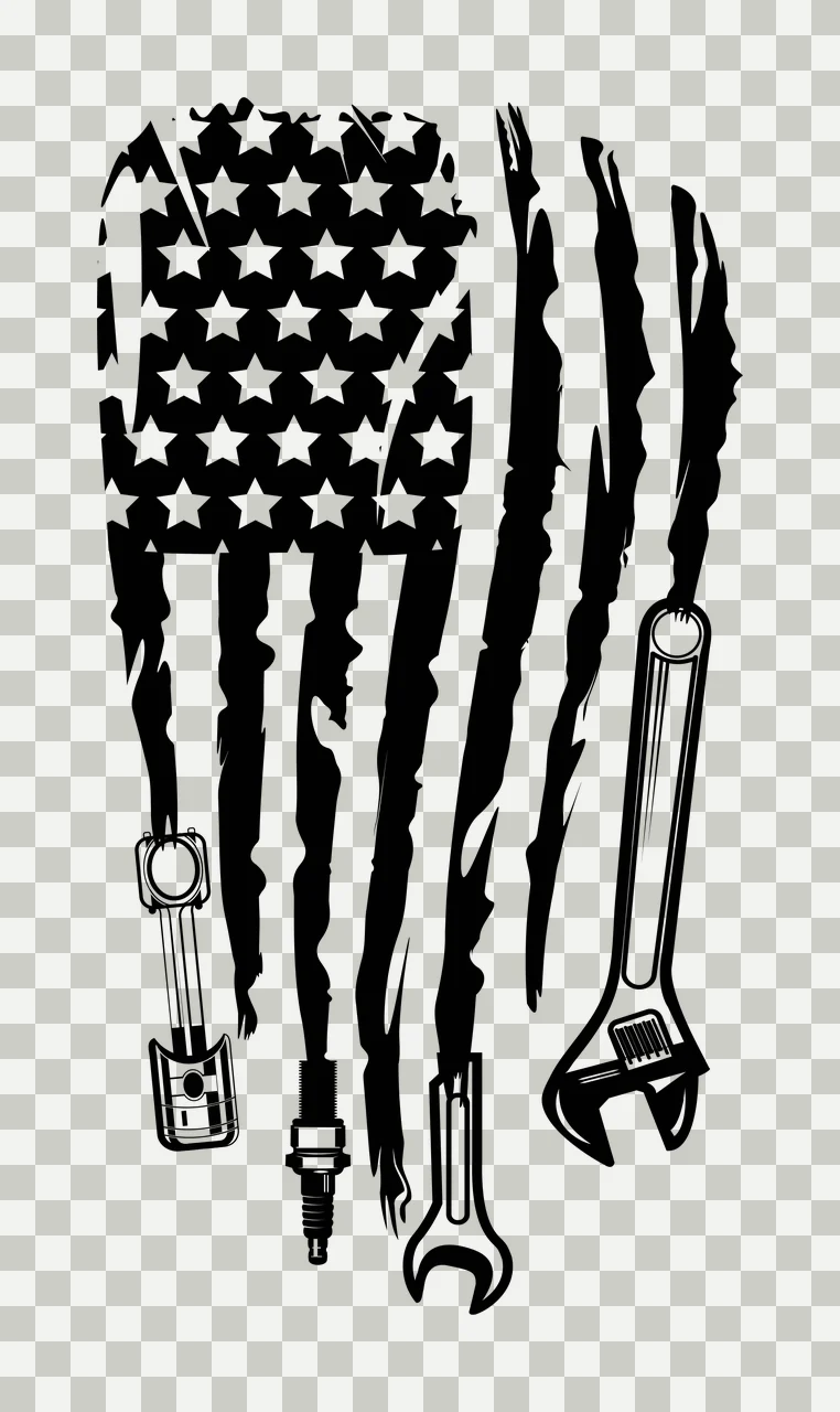 Mechanic Flag Distressed American With Tools displayed stars transparency and detail preview thumbnail