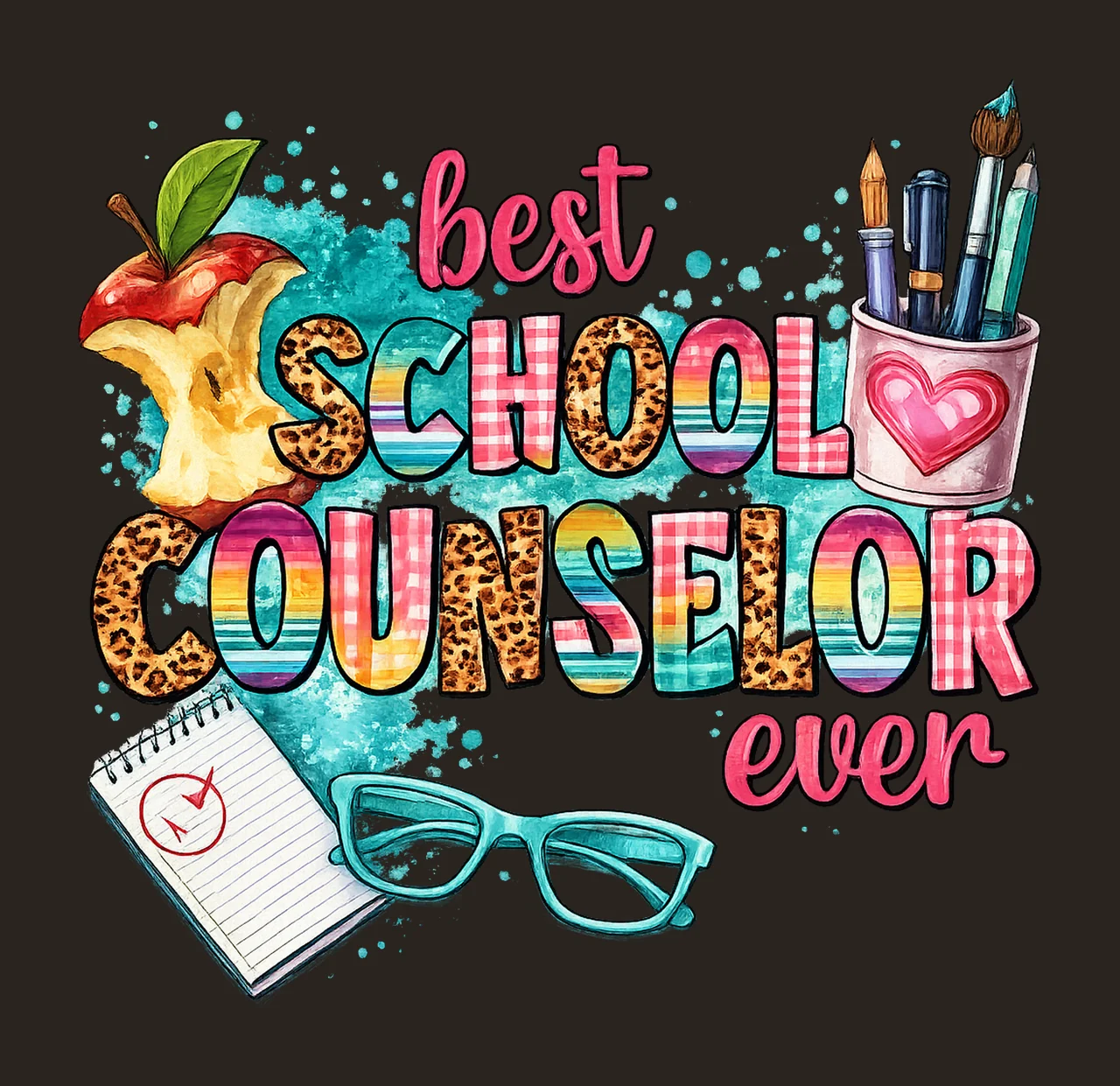 Best School Counselor Ever Sublimation Design Back to School contrast preview thumbnail