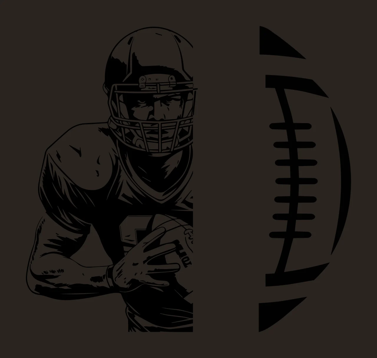 Football Player Profile With Ball Half holding helmet shoulder pads contrast preview thumbnail