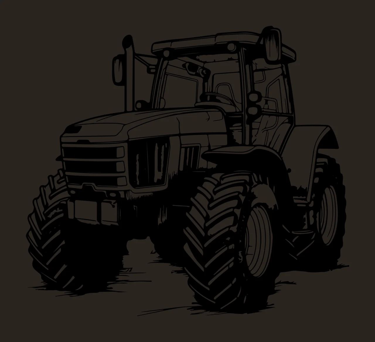 Large Agricultural Tractor Line Art tire exhaust pipe black contrast preview thumbnail