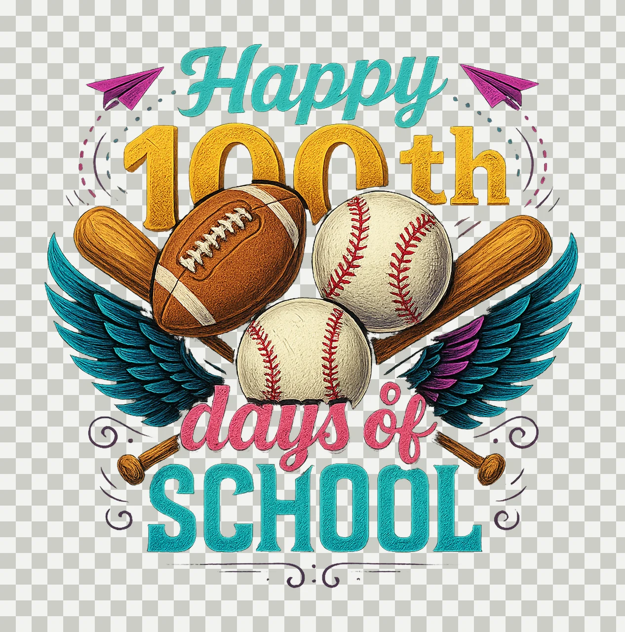 Happy 100 days of school Teacher Shirt Design Variation B transparency and detail preview thumbnail