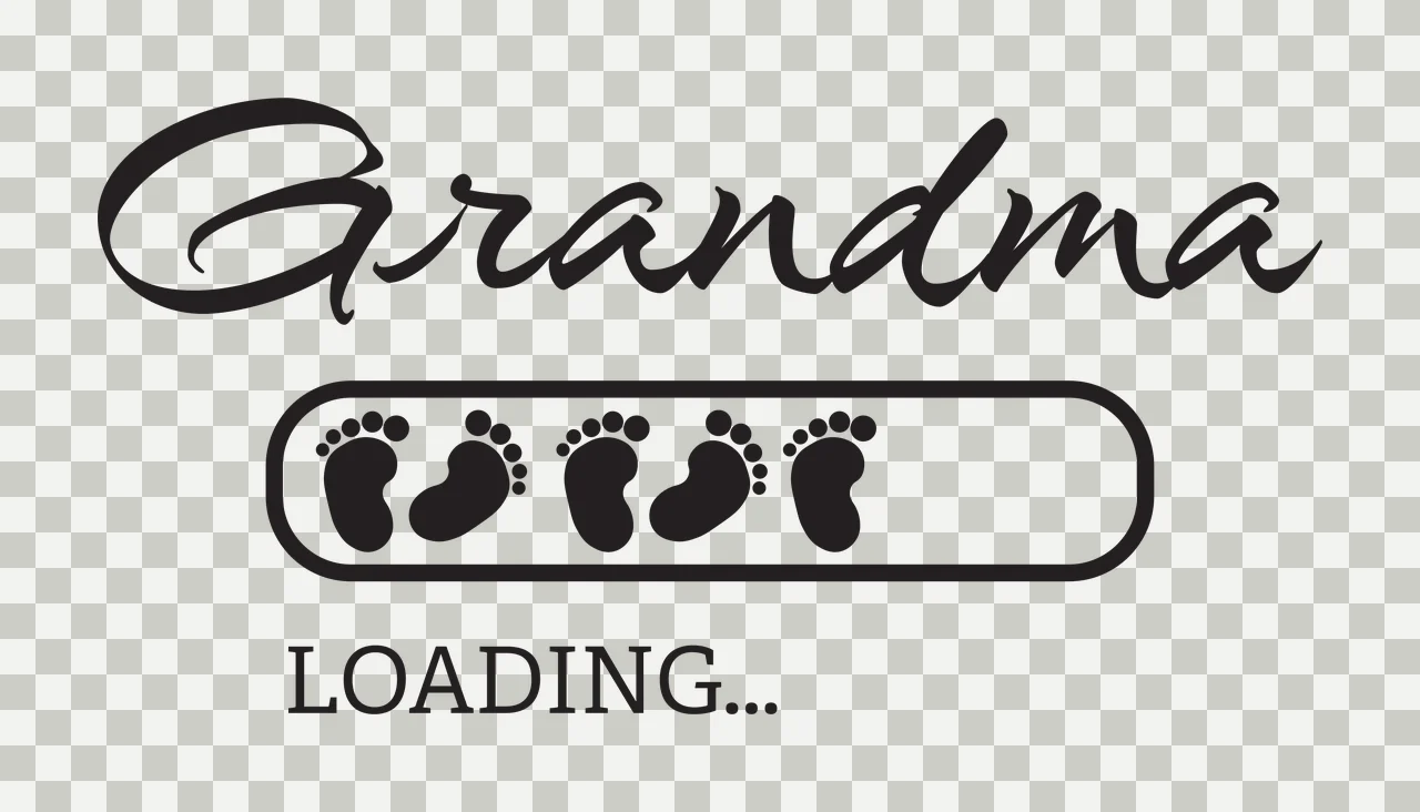 Grandma LOADING... Grandma Loading... Design with Grandma text, progress bar and five baby footprints in black and white transparency and detail preview thumbnail