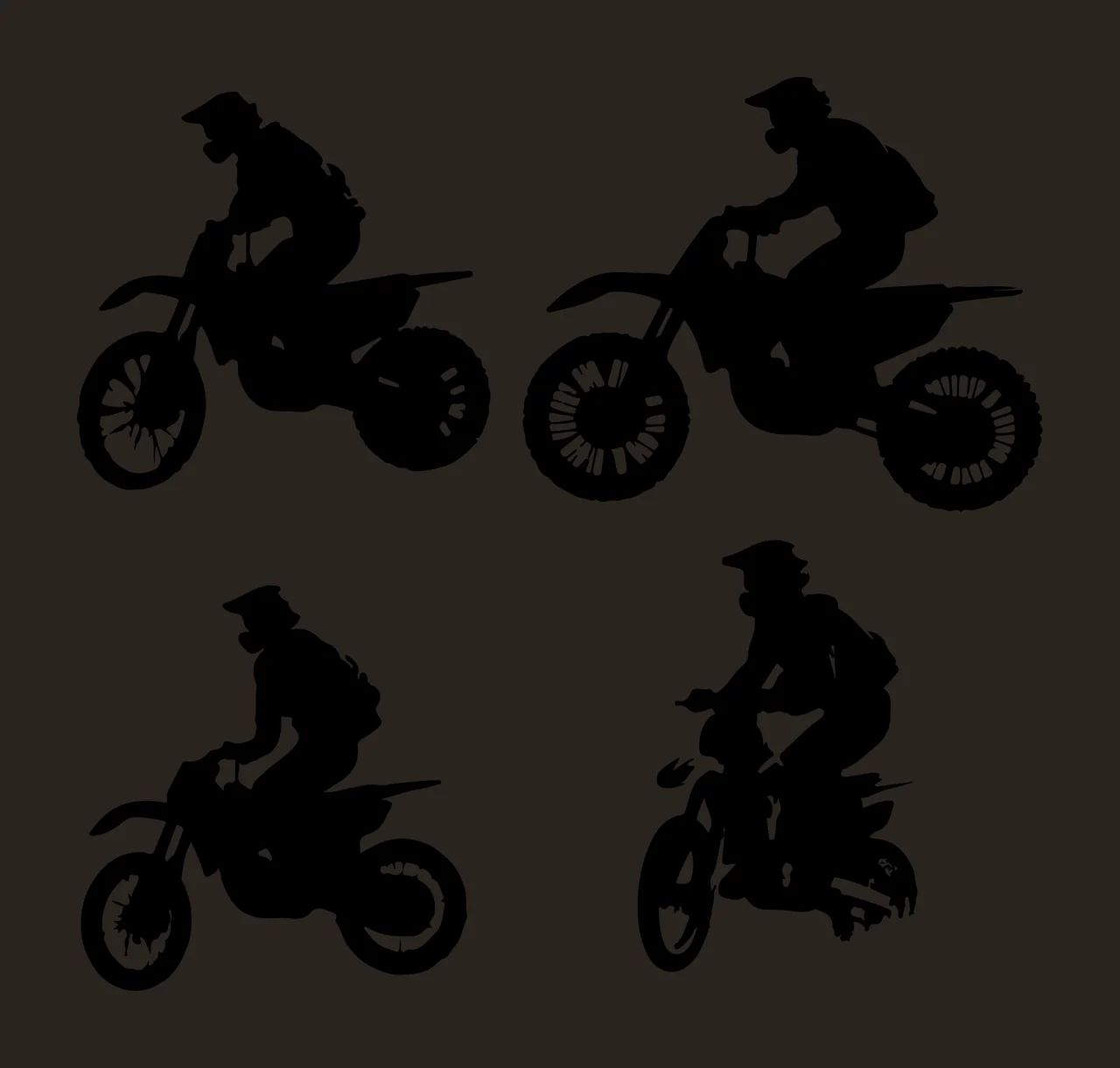 Motorcycle Rider Silhouettes In Various Poses Riding helmet contrast preview thumbnail