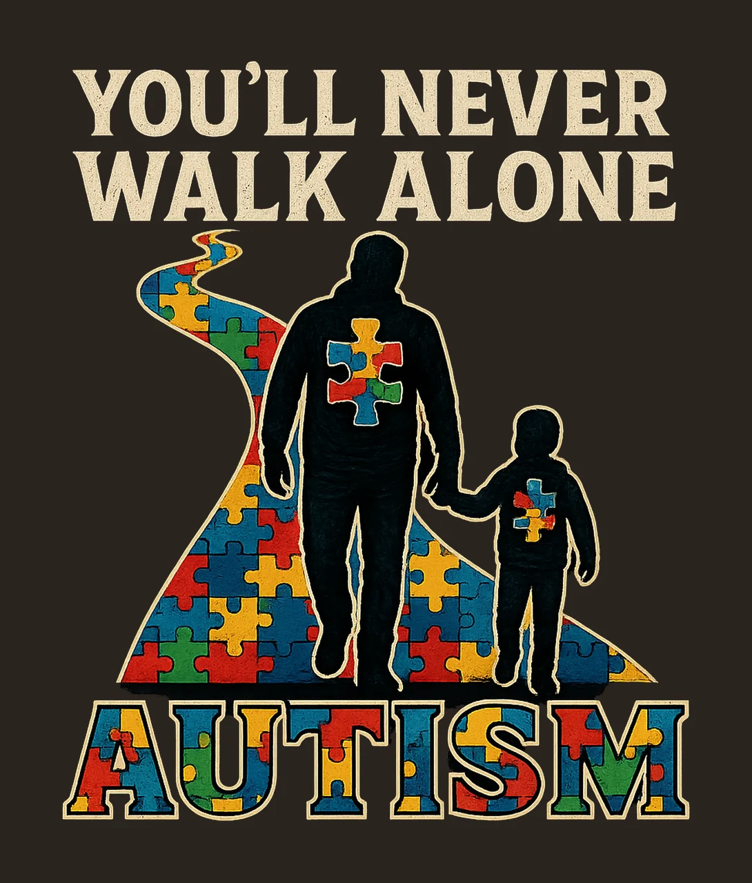 Autism Awareness Design Never Walk Alone Puzzle Autism Dad contrast preview thumbnail