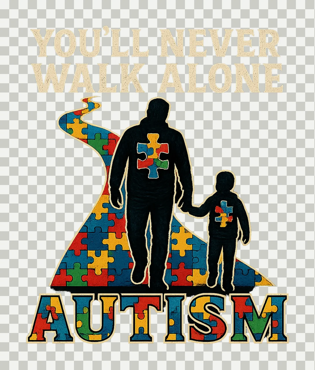 Autism Awareness Design Never Walk Alone Puzzle Autism Dad transparency and detail preview thumbnail