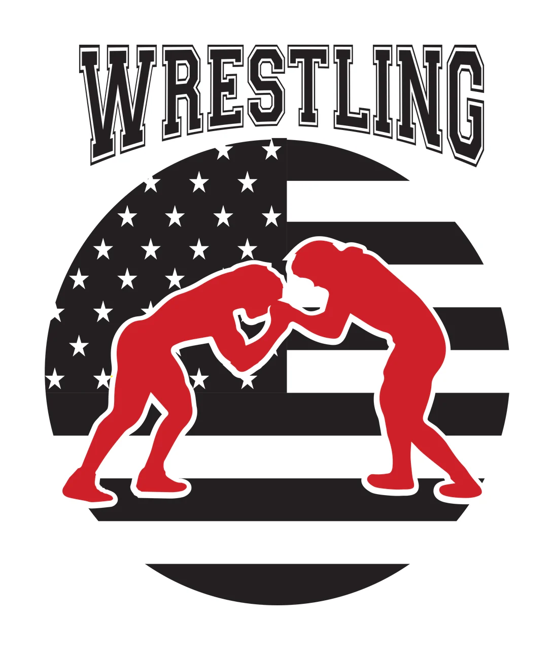 WRESTLING wrestlers Design with American flag, stars, stripes and text in red, black and white