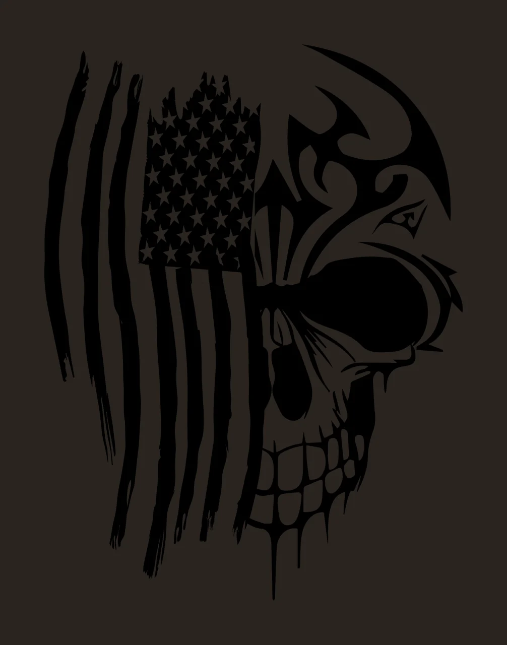 Skull Half American Flag Silhouette stars stripes tribal patterns contrast preview thumbnail