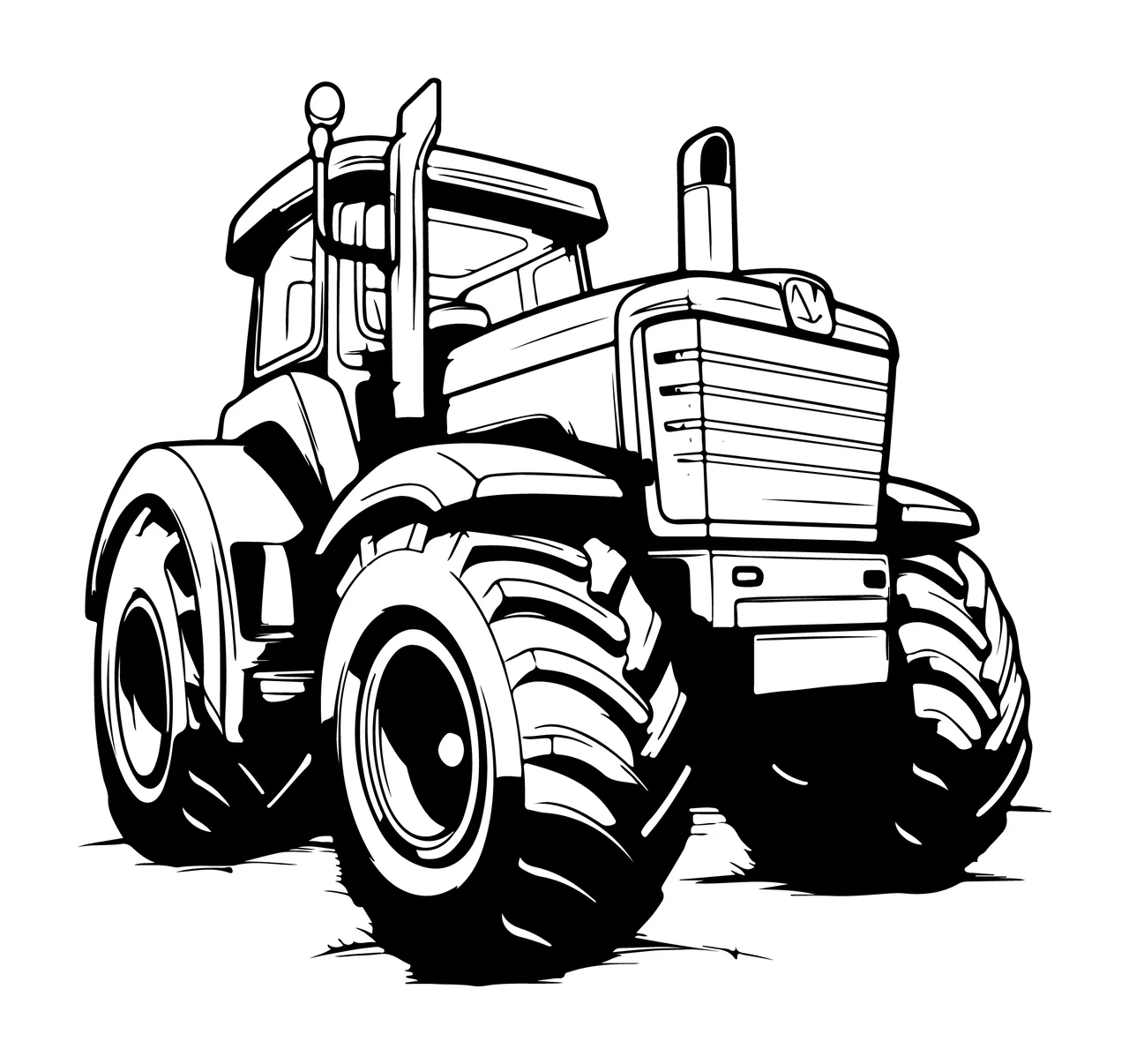 Sturdy Tractor With Large Treaded Wheels stationary exhaust pipe