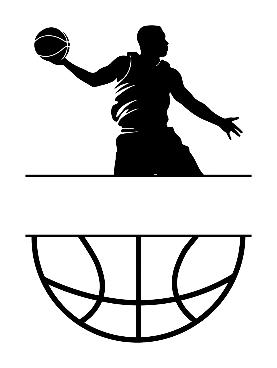Basketball Player Silhouette Above A Split Ball Name shooting