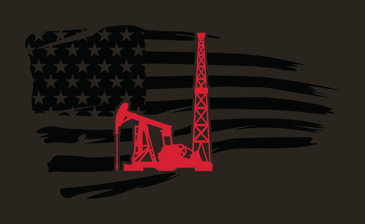Flag Oil Pump Jack Tattered Graphic stationary derrick silhouette contrast preview thumbnail