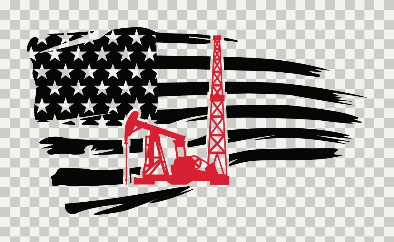 Flag Oil Pump Jack Tattered Graphic stationary derrick silhouette transparency and detail preview thumbnail
