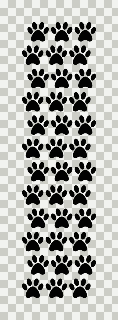 Silhouette Design of paw prints with animal footprints, black silhouettes and grid pattern in white transparency and detail preview thumbnail