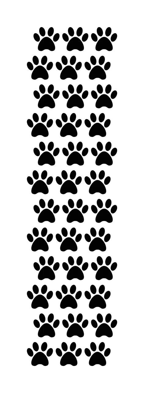 Silhouette Design of paw prints with animal footprints, black silhouettes and grid pattern in white