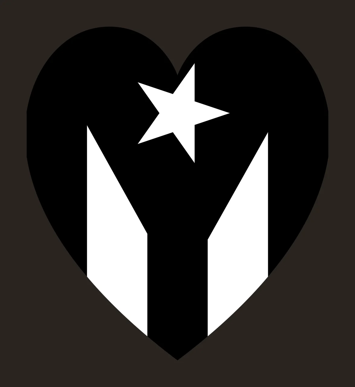 Heart symbol Illustration with heart shape, letter M shape, five-pointed star and negative space cutout in black and white contrast preview thumbnail