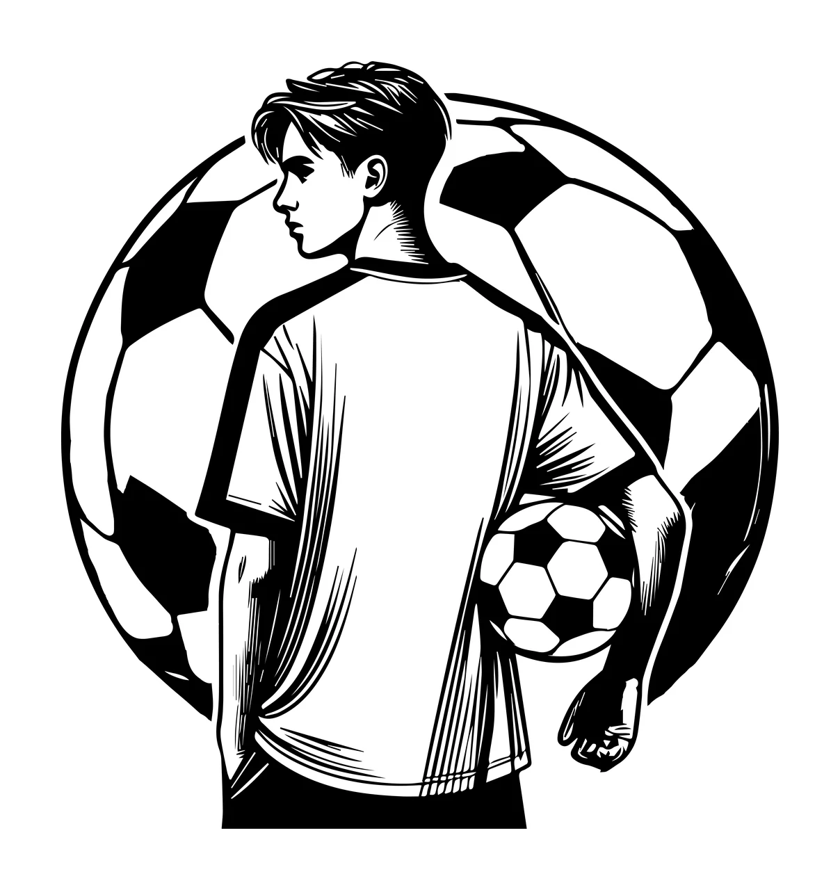 Soccer Ball Teenager Holding Silhouette black white sport athlete