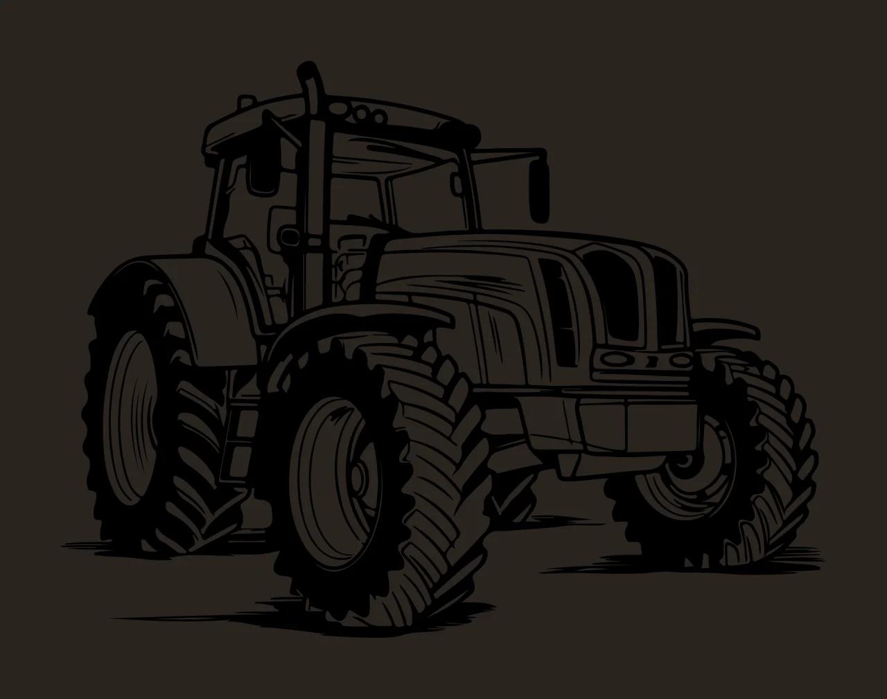 Tractor With Deep Treaded Wheels Angle tires cabin engine line art contrast preview thumbnail