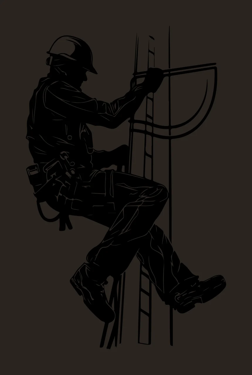 Line Worker On Vertical Ladder Silhouette a Climbing Helmet contrast preview thumbnail