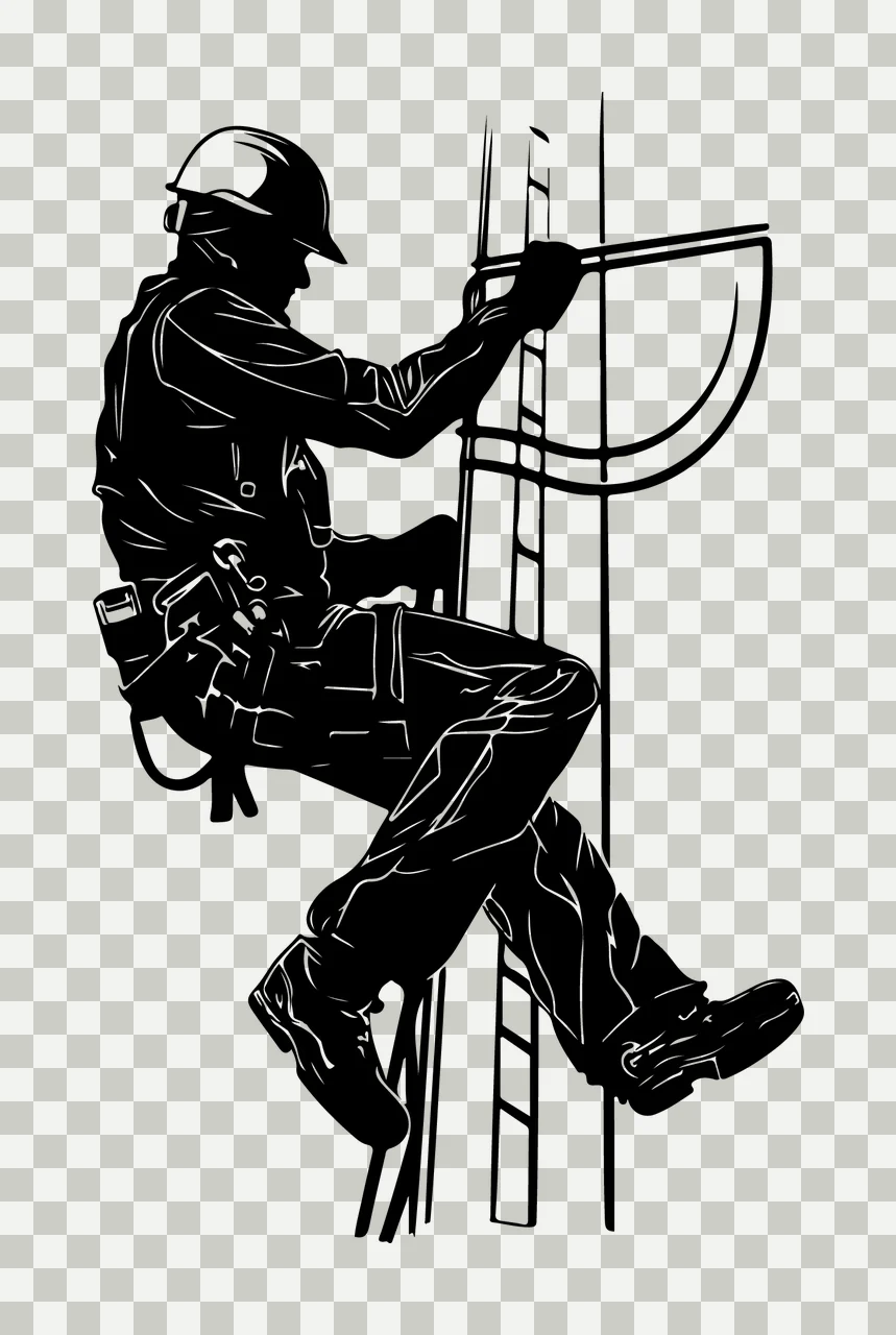 Line Worker On Vertical Ladder Silhouette a Climbing Helmet transparency and detail preview thumbnail