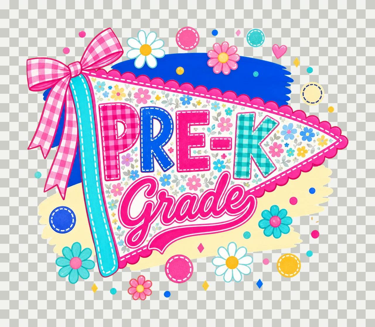 Neon Preppy Back to School Pennant Flag Design Variation D transparency and detail preview thumbnail