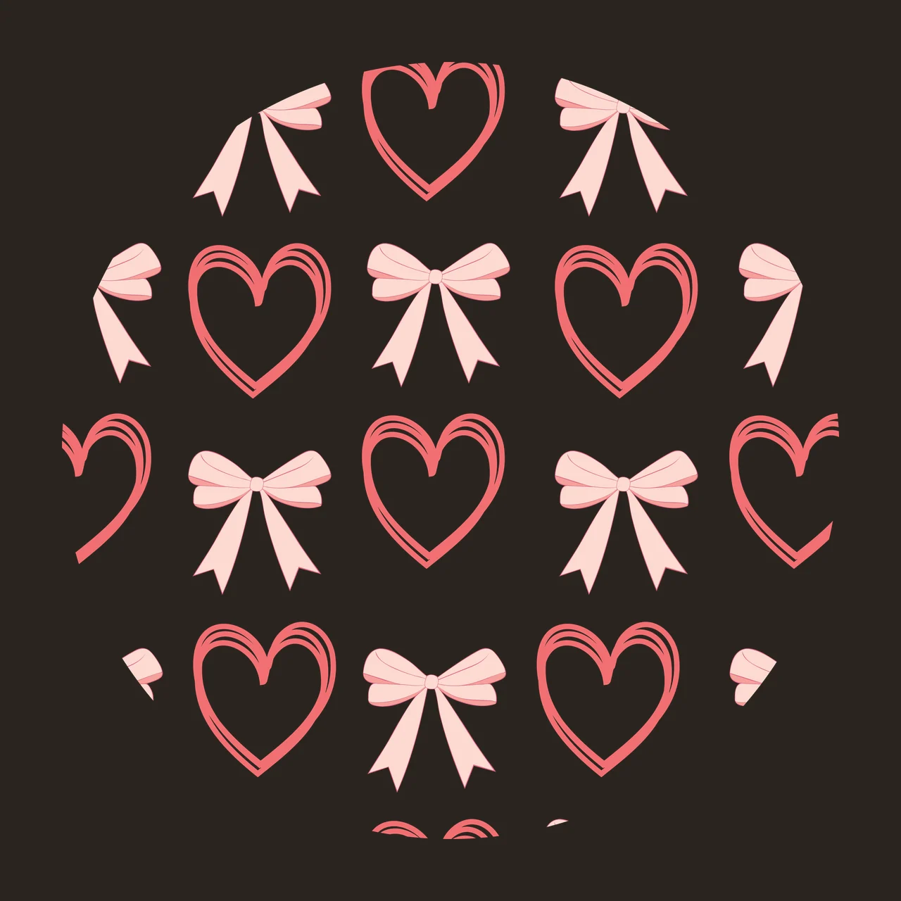 Keychain Repeating Heart And Ribbon Pattern Design hearts ribbons contrast preview thumbnail