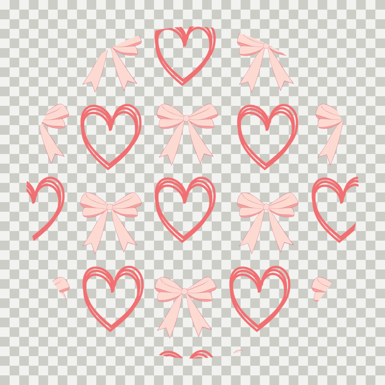 Keychain Repeating Heart And Ribbon Pattern Design hearts ribbons transparency and detail preview thumbnail