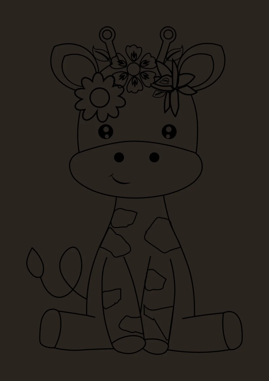 Animal Giraffe With Flower Crown Line Art Sitting flowers spots contrast preview thumbnail