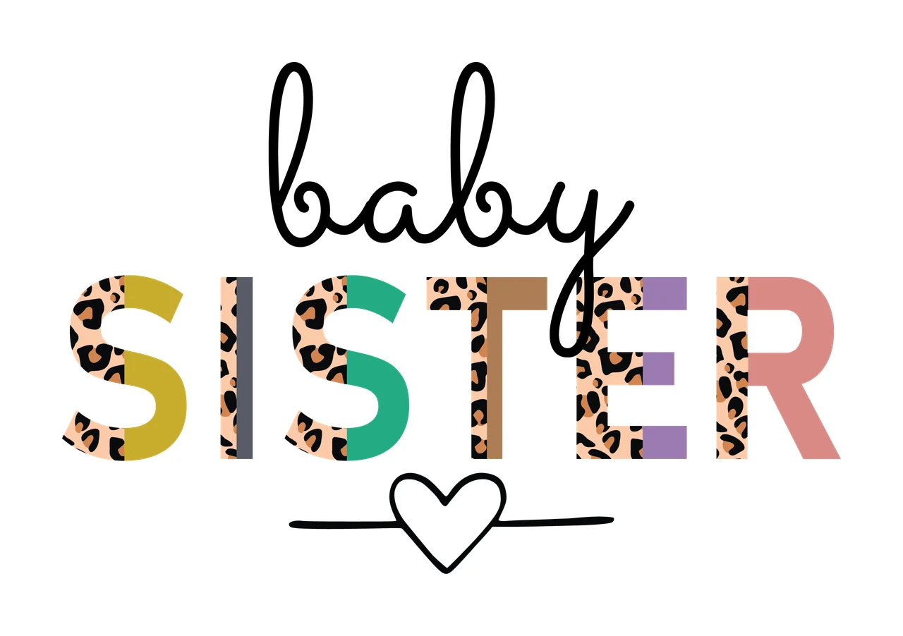 Baby Sister Text With Heart Symbol typography lines graphic design