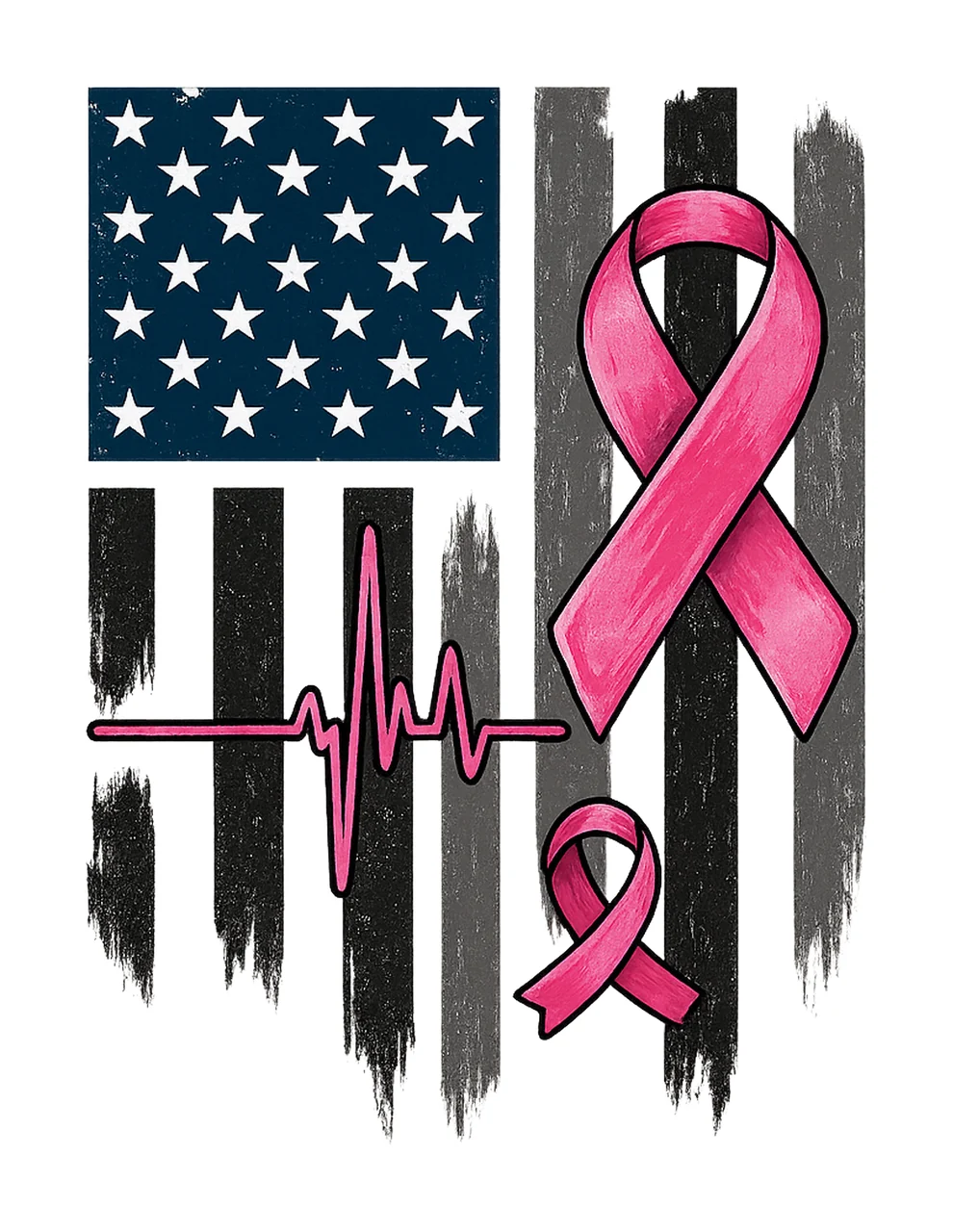 Breast Cancer American Flag Pink Ribbon Pink Ribbon Support