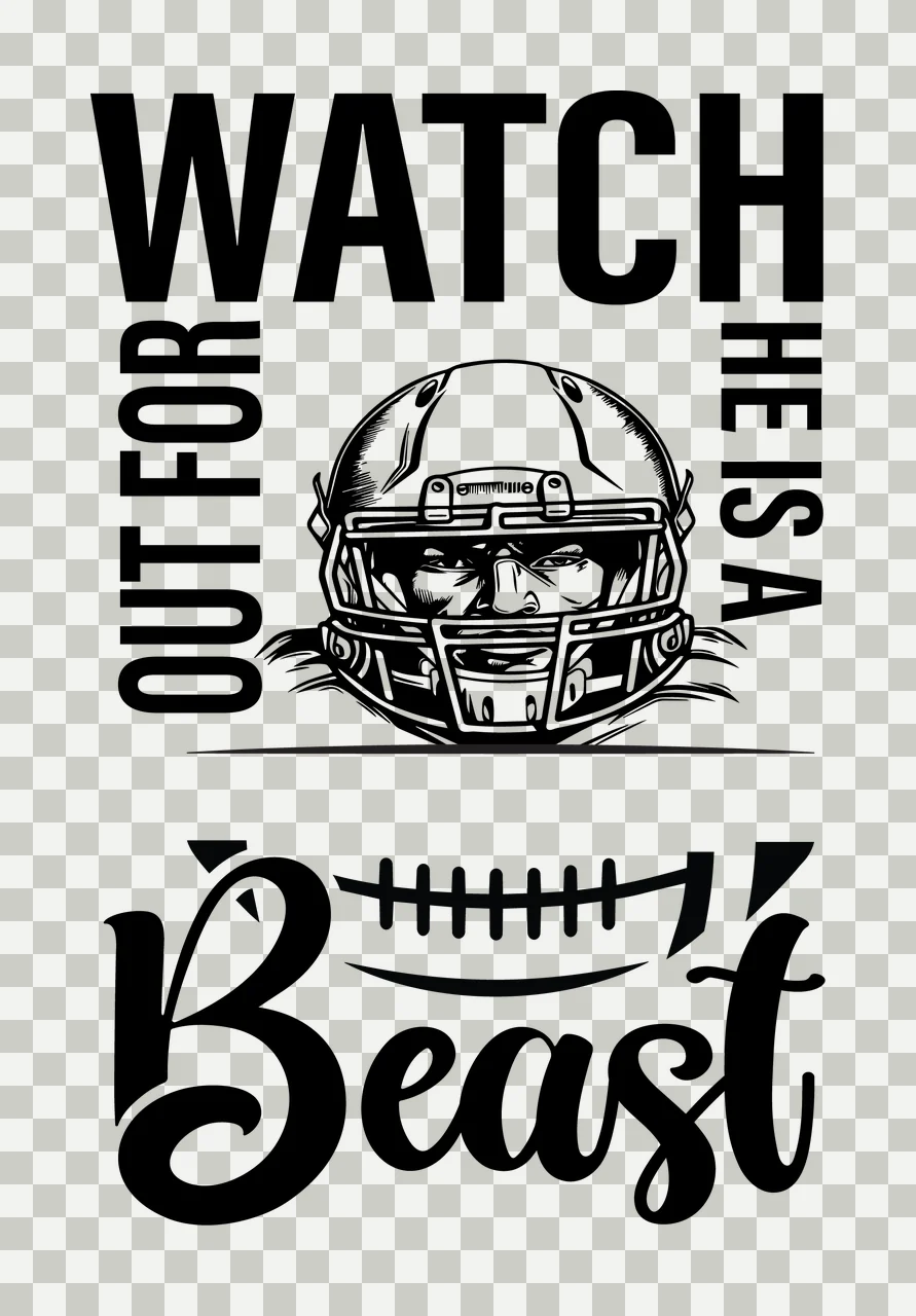 Watch For He Is A Beast football helmet black white sports transparency and detail preview thumbnail