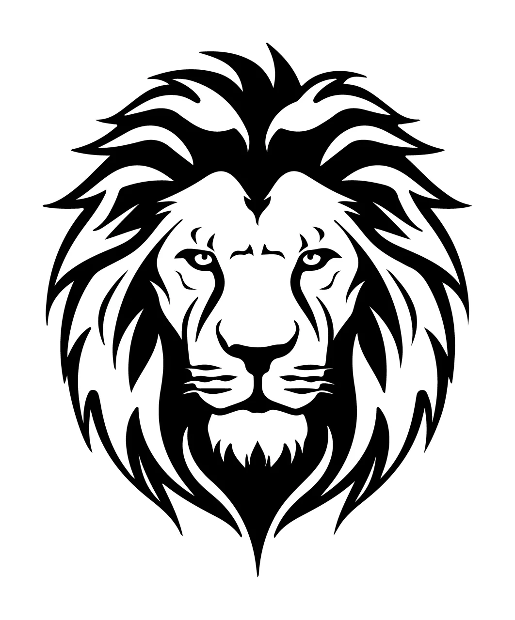 Lion Head Detailed Silhouette Graphic facing forward black