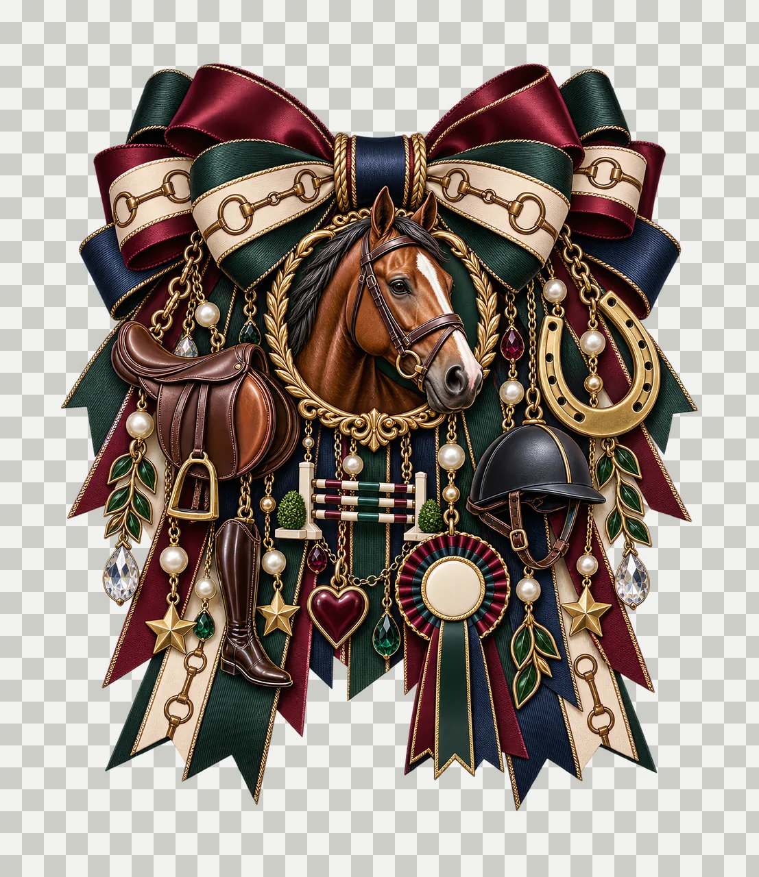 Equestrian Sports PNG, Horse and Saddle Coquette Bow, No Text Sublimation Clipart, Transparent Digital Download transparency and detail preview thumbnail