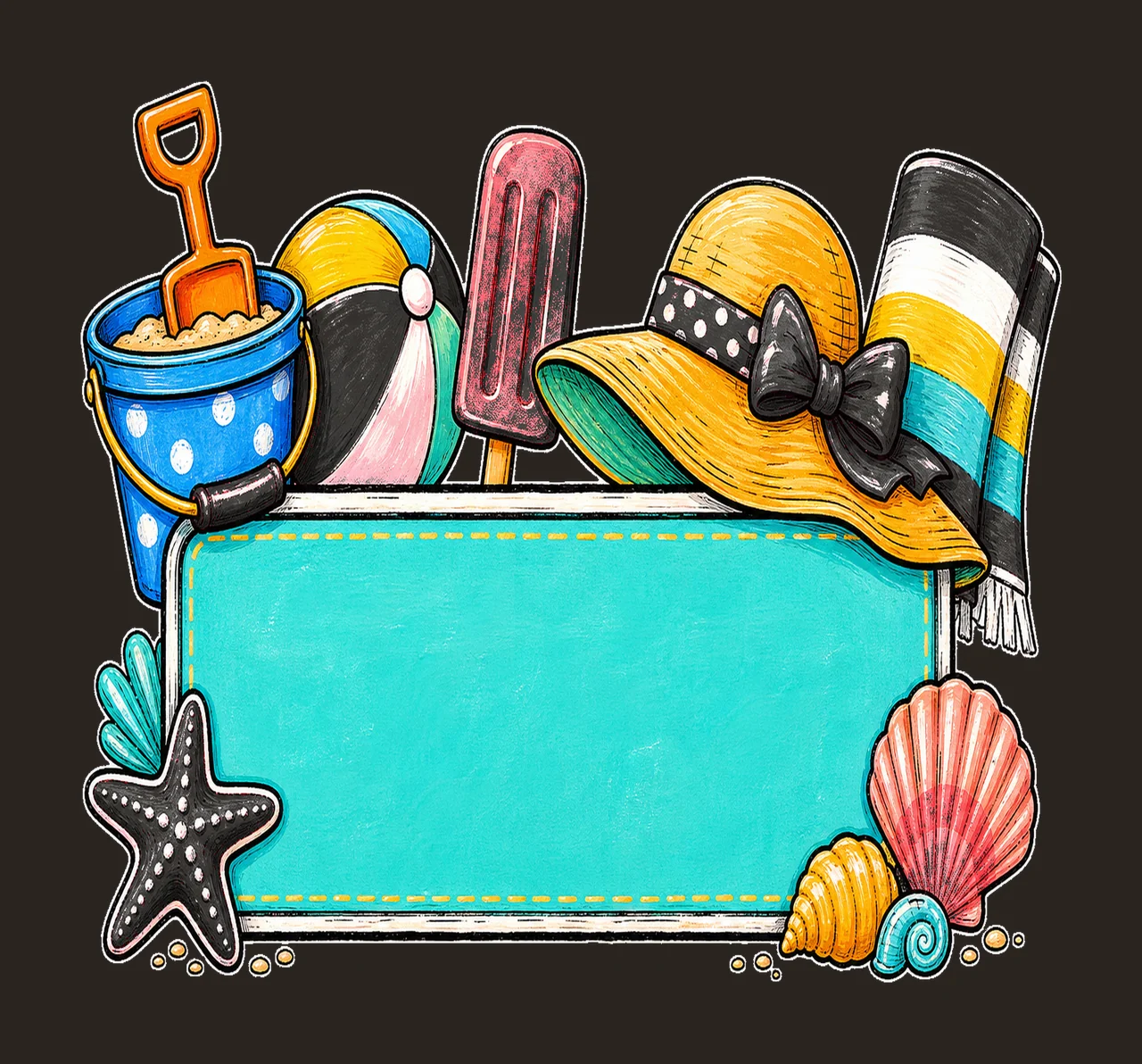 Summer Beach Name Plate Frame Design Hand Drawn Variation E contrast preview thumbnail
