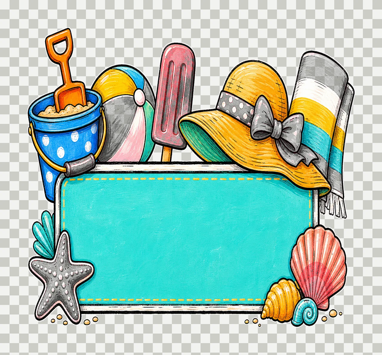 Summer Beach Name Plate Frame Design Hand Drawn Variation E transparency and detail preview thumbnail