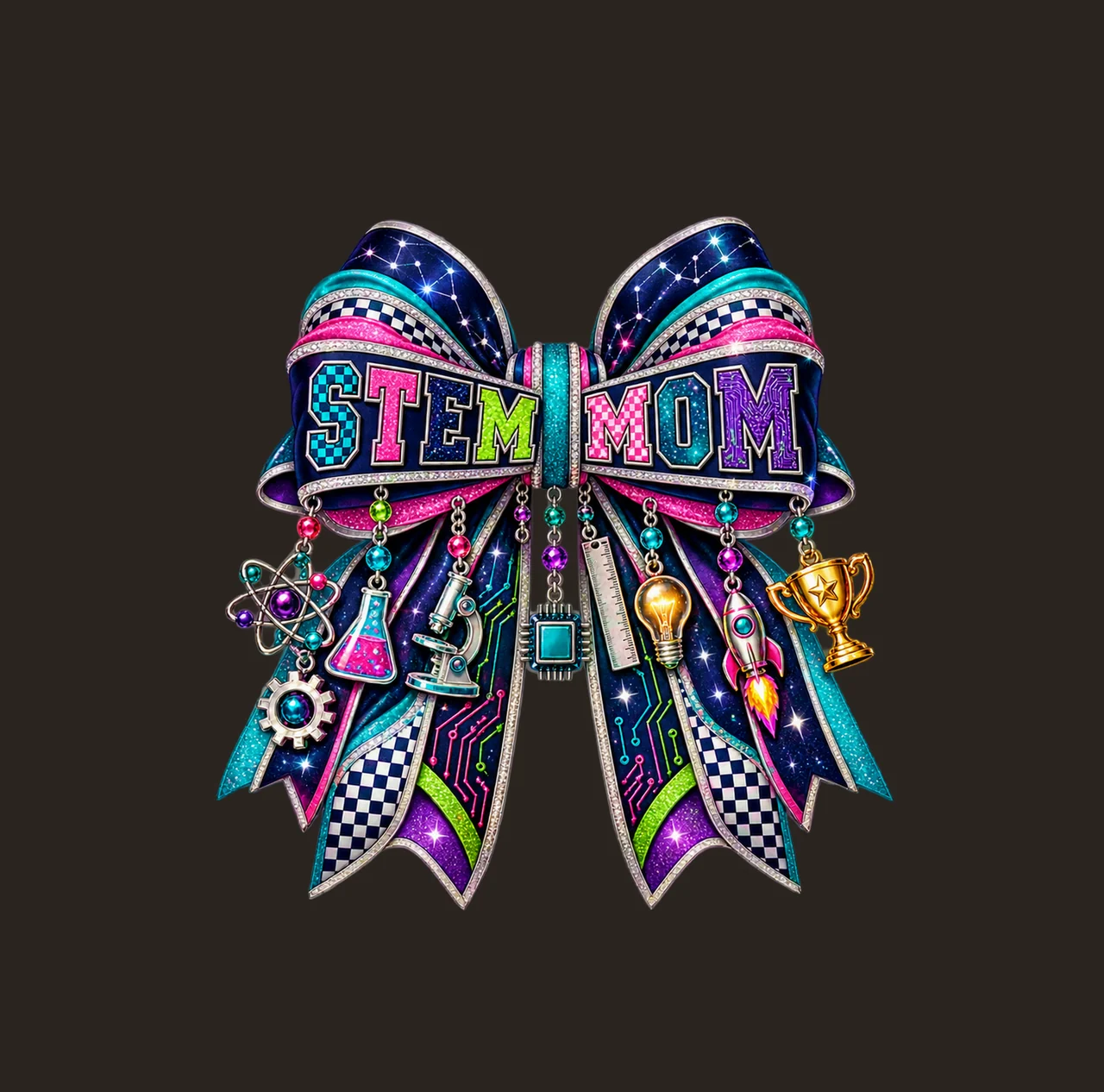 STEM Mom Bow Charm PNG, Patterned Varsity Mom Ribbon Clipart, Transparent Sublimation Digital Download contrast preview thumbnail