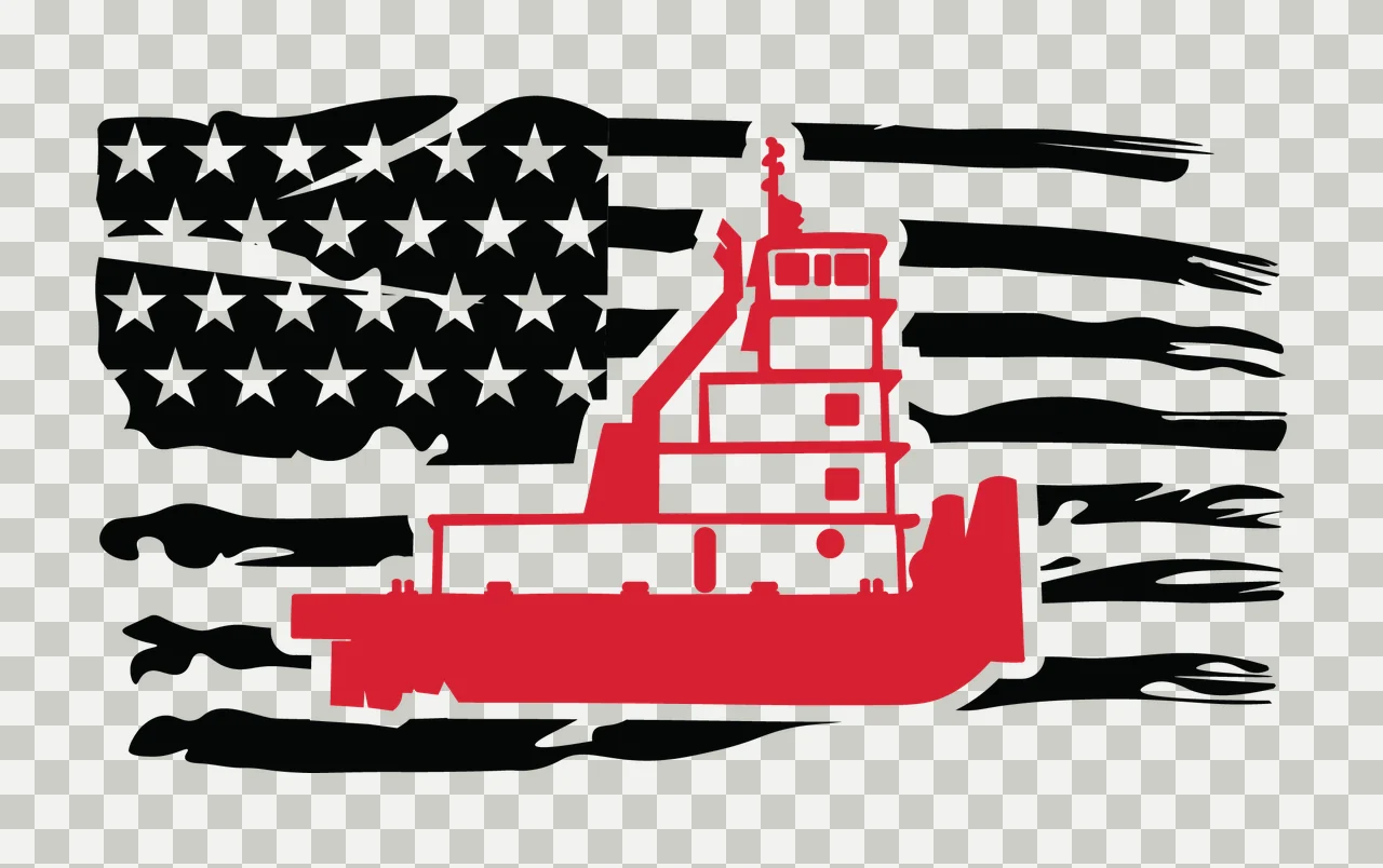 Flag Tugboat Silhouette Against A Distressed stars stripes transparency and detail preview thumbnail