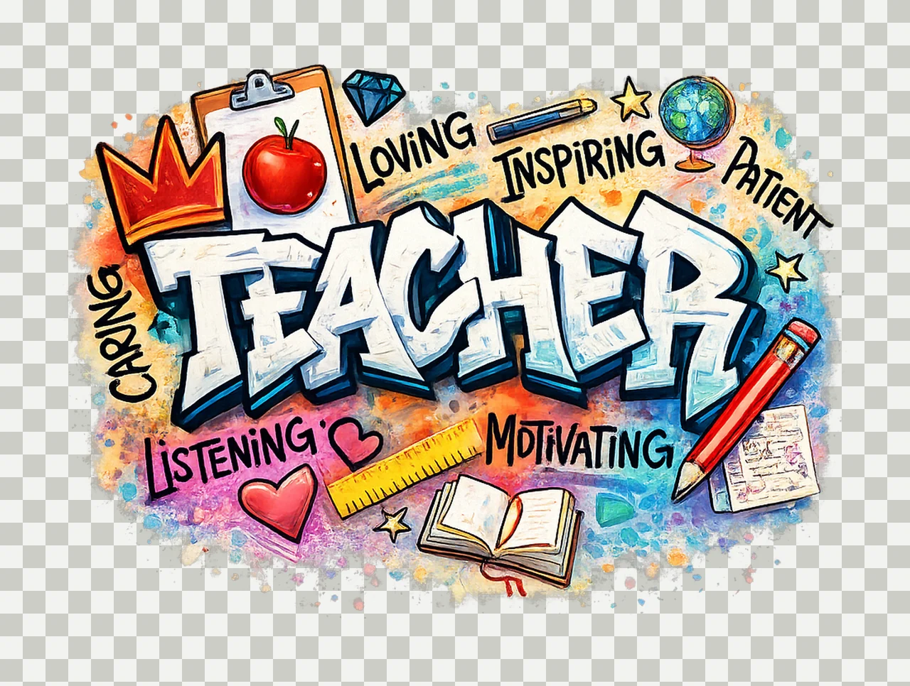 Teacher Graffiti Best Teacher Ever Inspiring Sublimation transparency and detail preview thumbnail