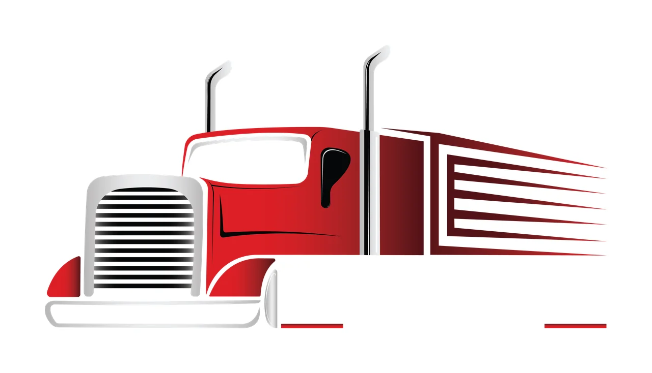 Black Silhouette Of A Semi Truck With Motion lines white speed