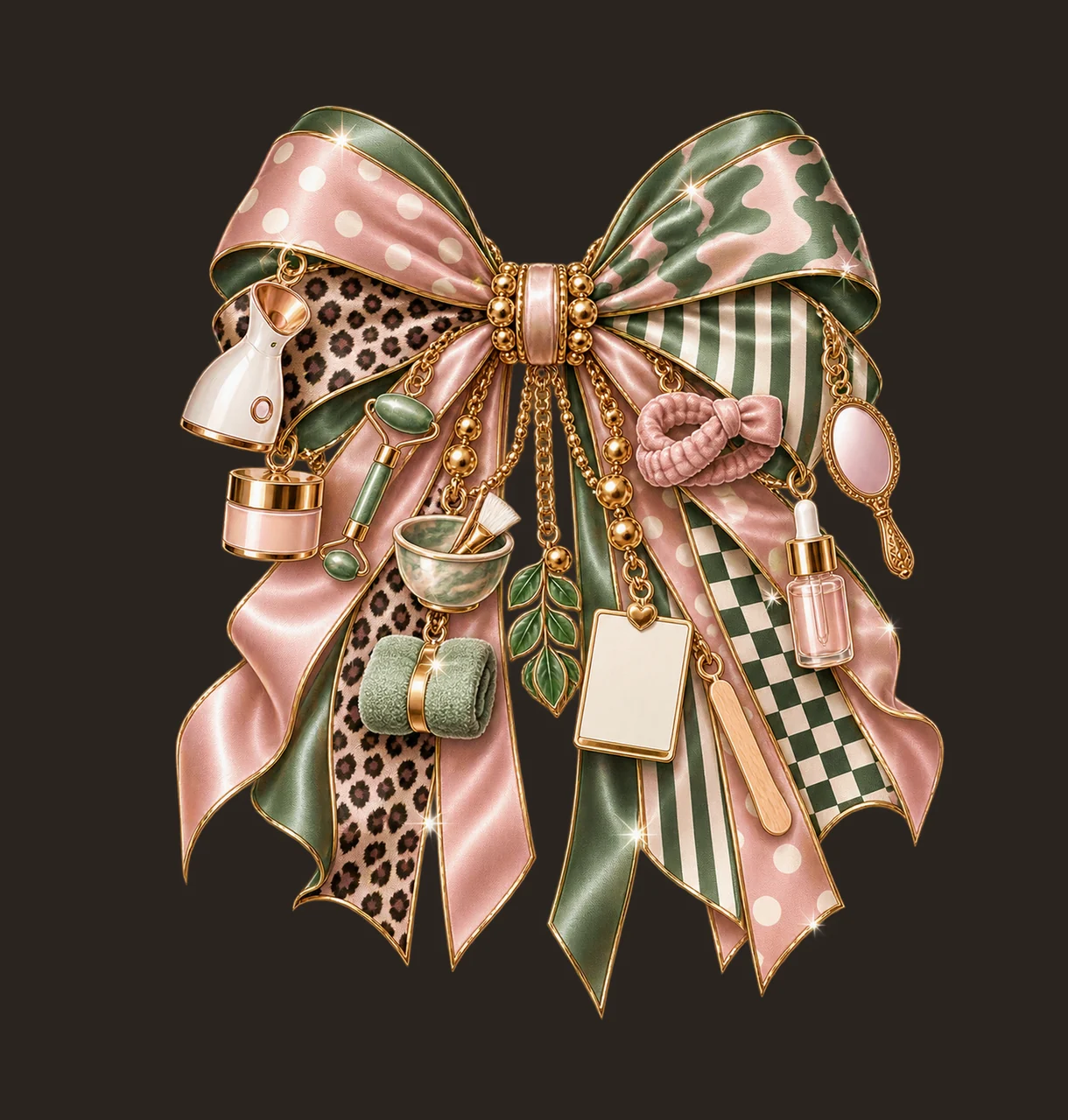 Esthetician Bow Charm PNG, Themed Gold Chain Charms, Coquette Ribbon Sublimation Design, Transparent Digital Download contrast preview thumbnail