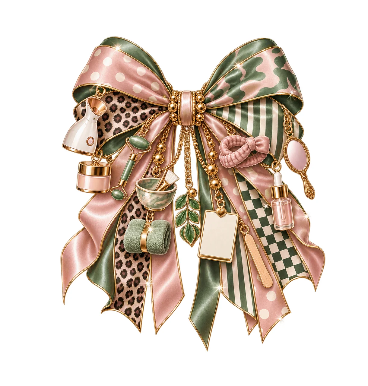 Esthetician Bow Charm PNG, Themed Gold Chain Charms, Coquette Ribbon Sublimation Design, Transparent Digital Download
