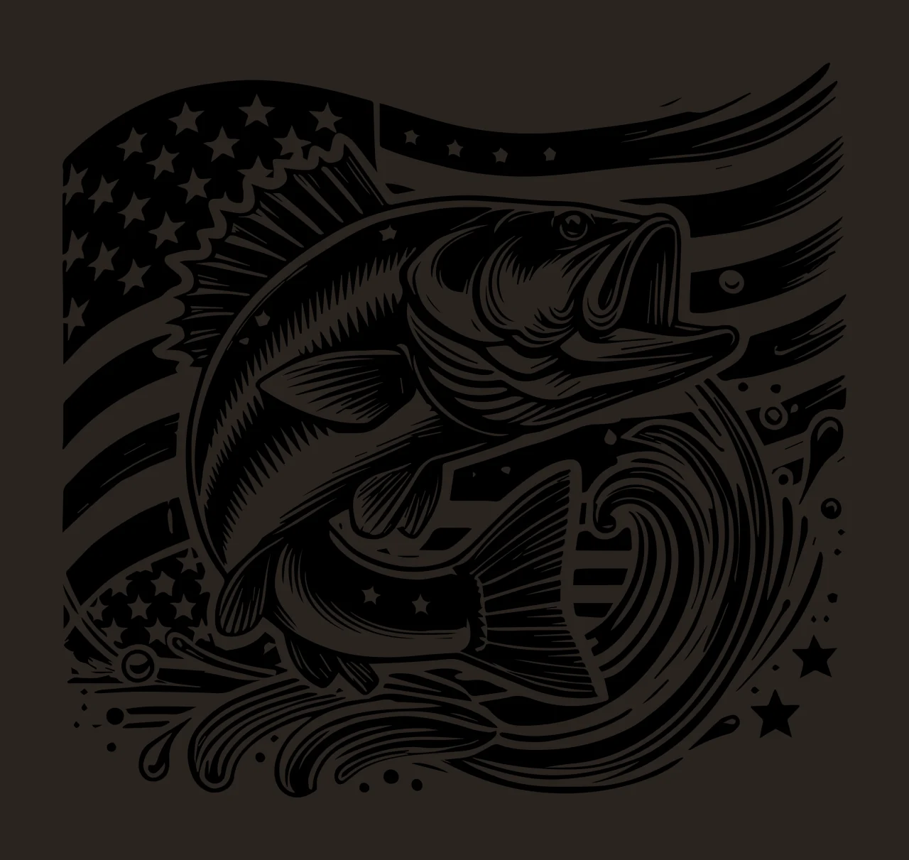 Fishing Largemouth Bass Jumping Flag Emblem fish waves stars contrast preview thumbnail
