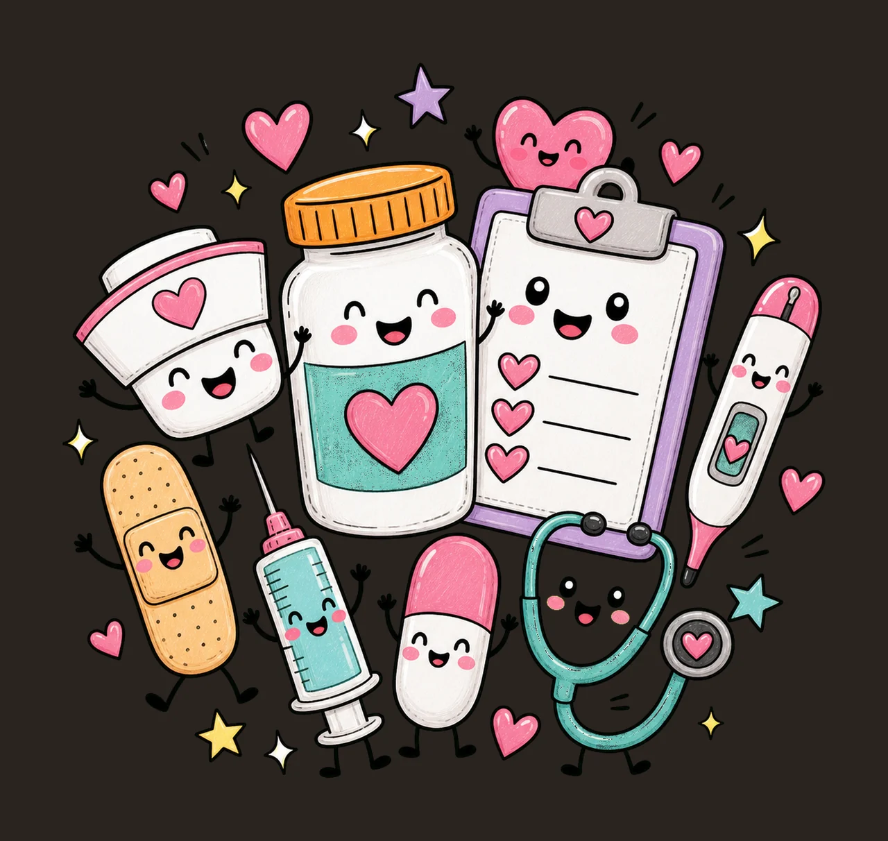 Nurse Characters Doodle Cute Happy Medical Variation C contrast preview thumbnail