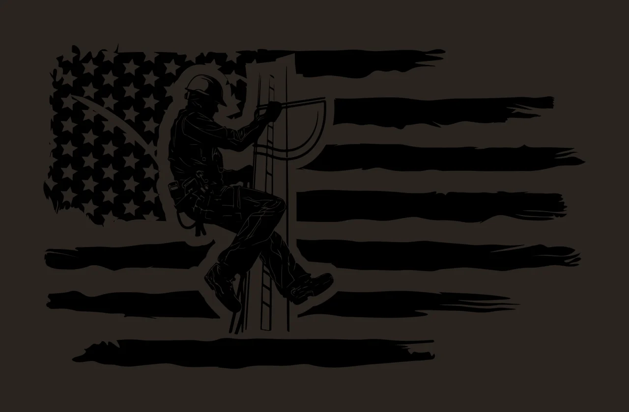 Worker On Ladder American Flag Silhouette climbing stars stripes contrast preview thumbnail