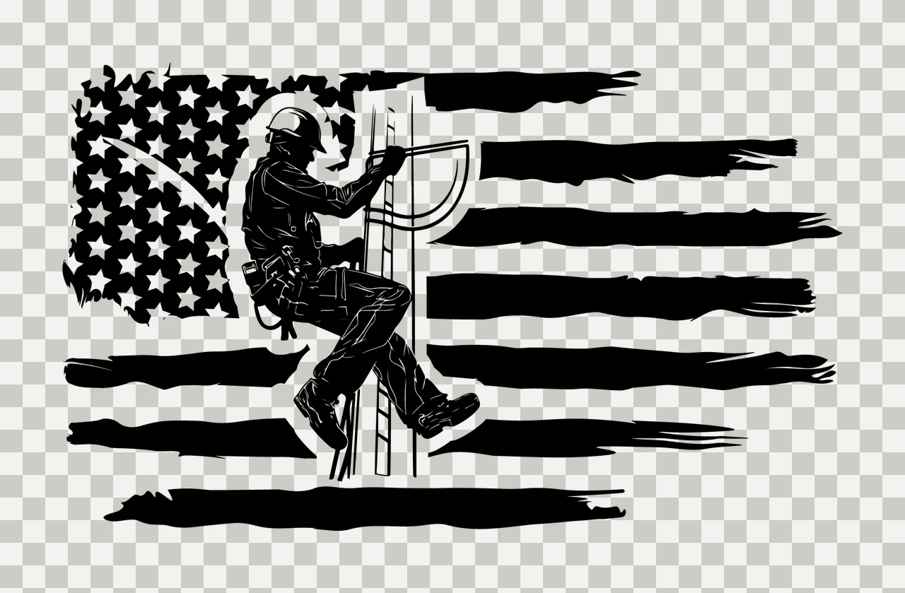 Worker On Ladder American Flag Silhouette climbing stars stripes transparency and detail preview thumbnail