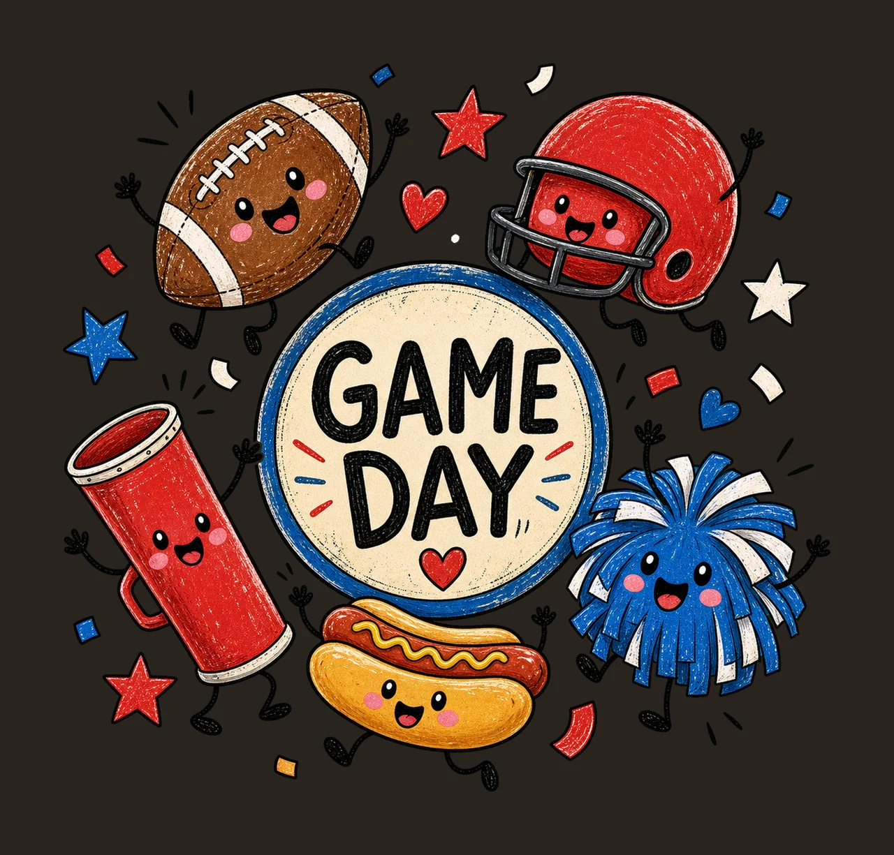Happy Football Doodles Tailgate Game Day Variation D contrast preview thumbnail
