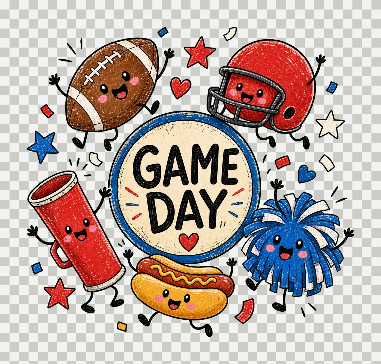 Happy Football Doodles Tailgate Game Day Variation D transparency and detail preview thumbnail