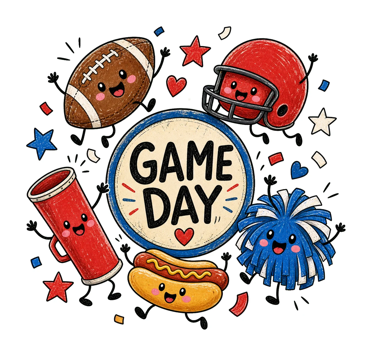 Happy Football Doodles Tailgate Game Day Variation D