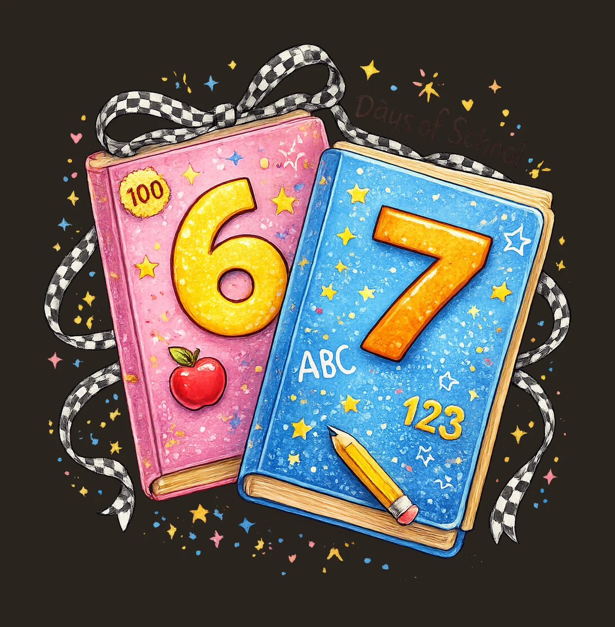 100 Days of School Cute Book Design Checkered Ribbon contrast preview thumbnail