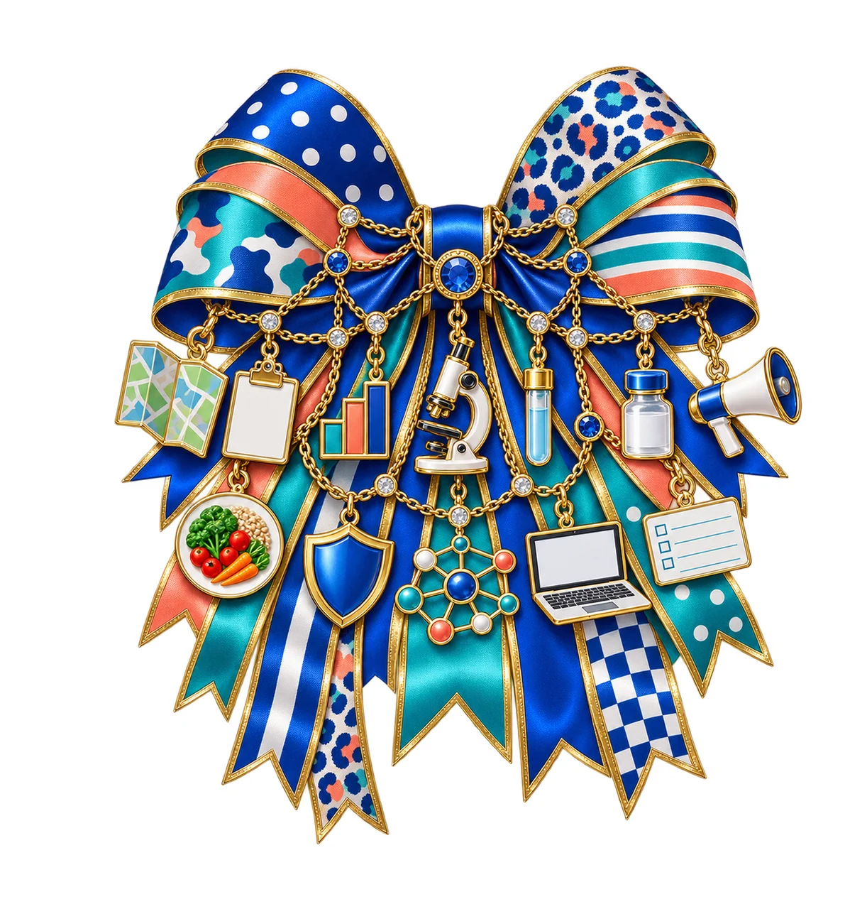 Public Health Professional Bow Charm PNG, Gold Chain Charms, Transparent Sublimation Design, Digital Download