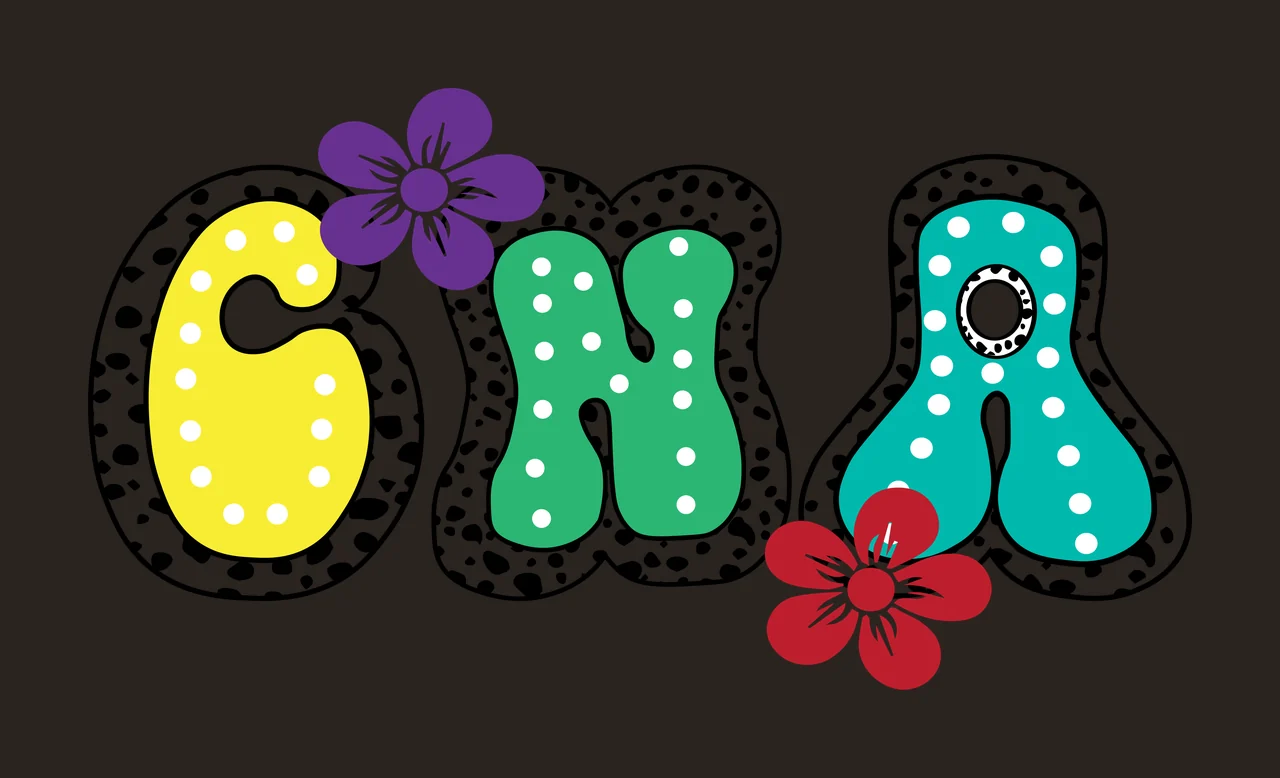 Cna Text With Flower Accents Displaying flowers black white contrast preview thumbnail